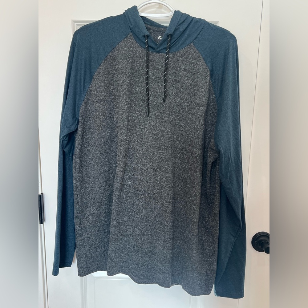 Gray and Blue Raglan Hoodie Sweatshirt